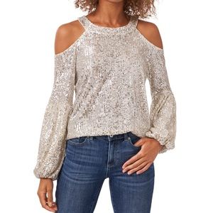 CeCe sequined cold shoulder blouse